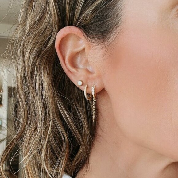 YOU PICK!  Gold Pave Huggies + you pick charm Bolt, Hamsa Hand or Evil Eye - Picture 13 of 14